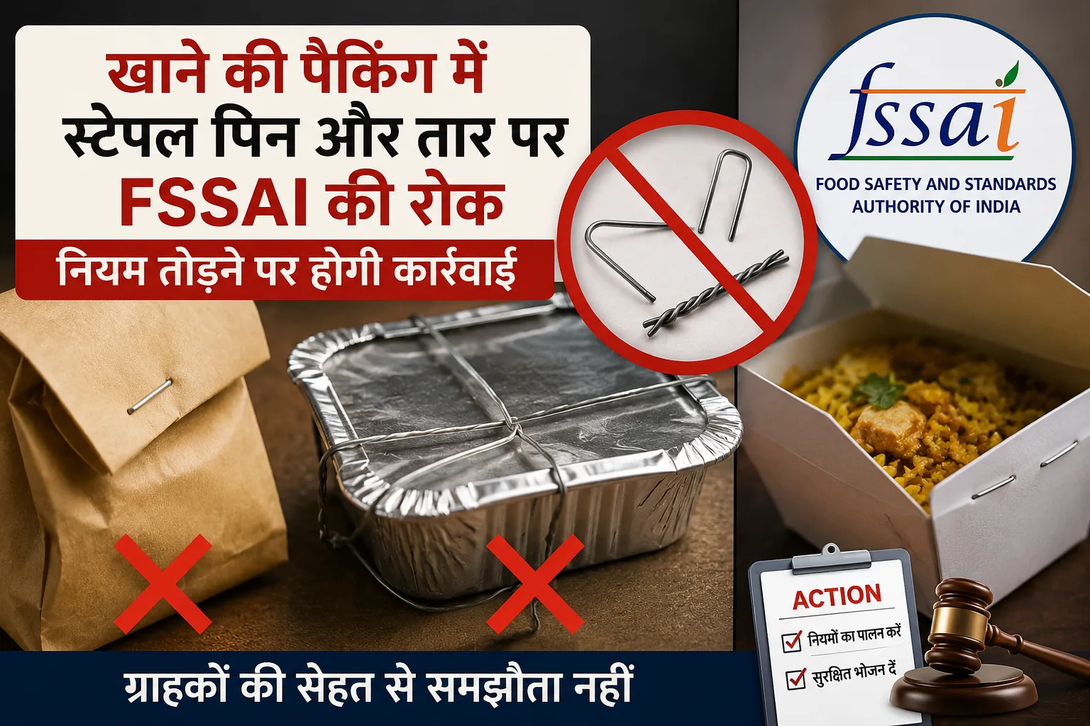 खाने की पैकिंग में स्टेपल पिन और तार पर FSSAI की रोक, नियम तोड़ने पर होगी कार्रवाई