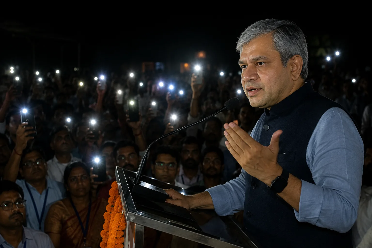 जयपुर में कार्यक्रम के दौरान तीन बार गुल हुई बिजली, अश्विनी वैष्णव का संबोधन मोबाइल फ्लैशलाइट में जारी