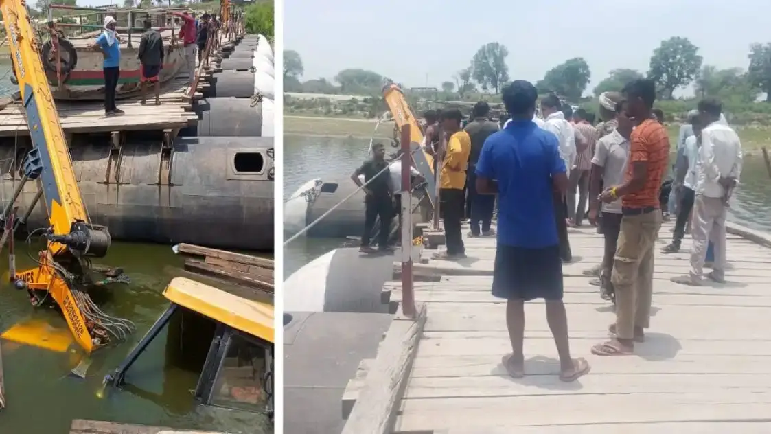 27 घंटे बाद यमुना से निकली हाइड्रा, क्षमता से तीन गुना भार पड़ने से टूटा बटेश्वर का पांटून पुल